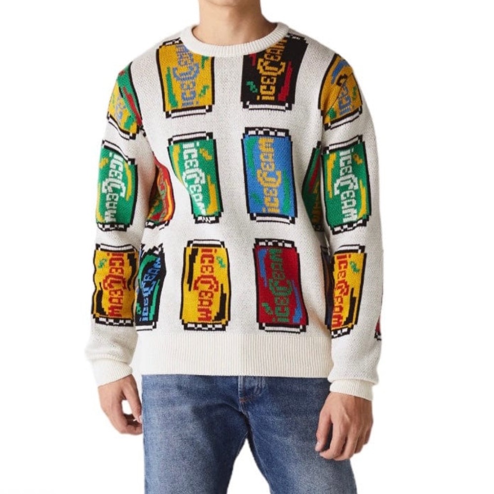 ICECREAM Lemon Lime Jacquard Can Print Graphic Logo Cotton Crewneck Sweater - Picture 8 of 13